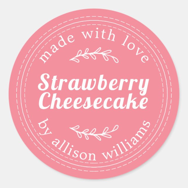 Sticker Rond Cheesecake aux fraises rustique rose (Devant)