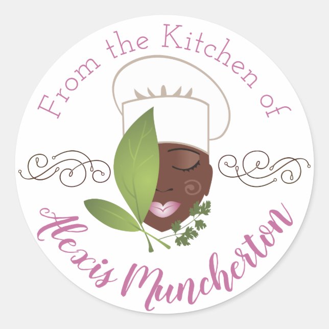 Sticker Rond Chef afro-américain de la cuisine de l'autocollant (Devant)