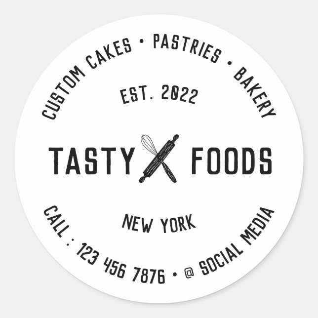 Sticker Rond Chef boulangerie Deux mots Nom Logo Alimentation (Devant)