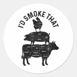 Sticker Rond Chef Butcher Bbq Je fumerais ce boeuf de porc amus