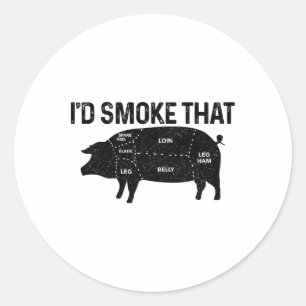 Sticker Rond Chef Butcher Bbq Je fumerais ce porc porc drôle gr