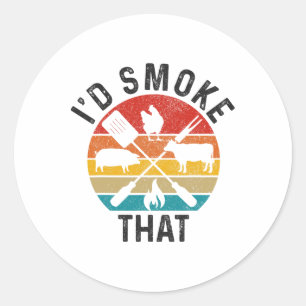 Sticker Rond Chef Butcher Bbq Je fumerais cette Fête des pères 