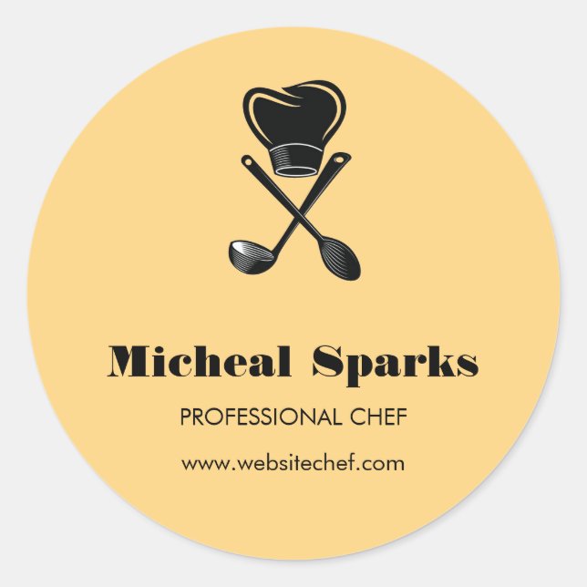 Sticker Rond Chef casquette et cuillères silhouette beige (Devant)