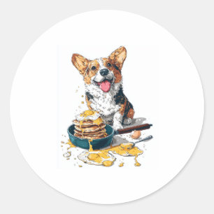 Sticker Rond Chef Corgi - Drôle chien de Cuisine