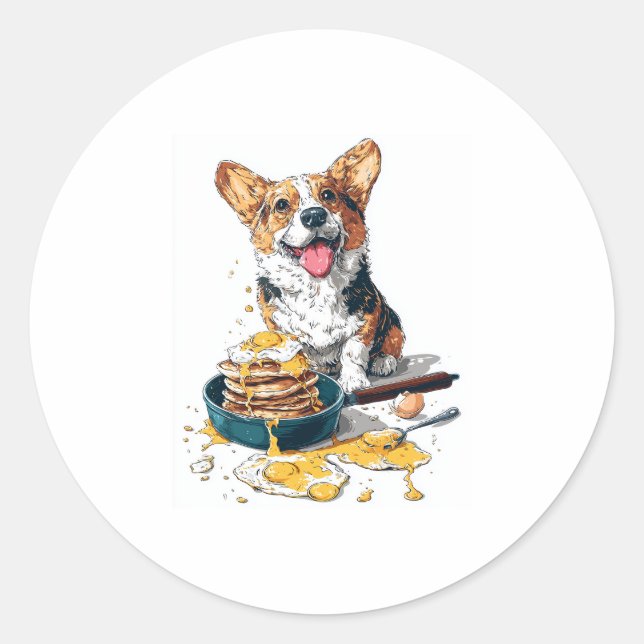 Sticker Rond Chef Corgi - Drôle chien de Cuisine (Devant)
