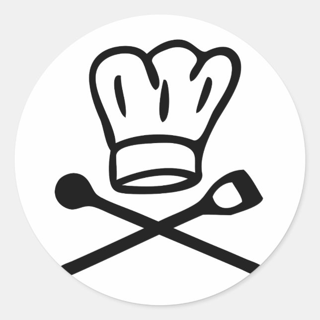 Sticker Rond chef cuisinier casquette avec icône cuillère en bo (Devant)