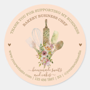 Sticker Rond Chef de pâtisserie de catering Rustique Blush Rose