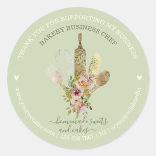 Sticker Rond Chef de pâtisserie de traiteur gris-vert rustique