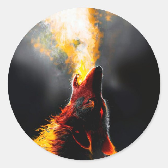 Sticker Rond Chef du loup-feu agressif (Devant)