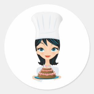 Sticker Rond Chef femme gâteau d'anniversaire