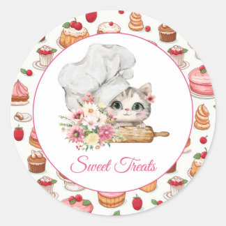 Sticker Rond Chef Kitten Bakery