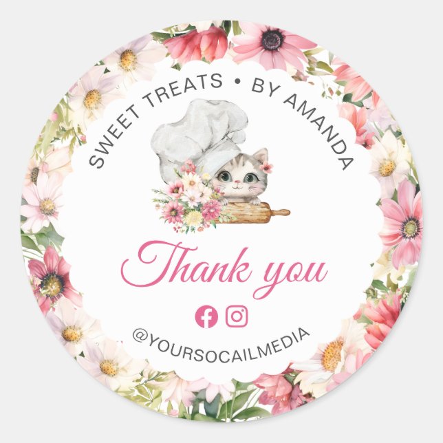 Sticker Rond Chef Kitten Bakery Thank you (Devant)