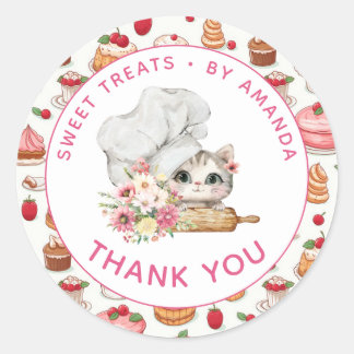 Sticker Rond Chef Kitten Bakery Thank you