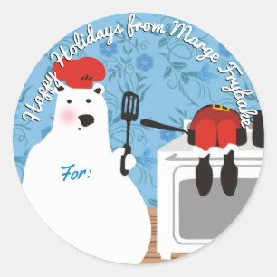 Sticker Rond chef ours polaire Père Noël de la cuisine de l'aut