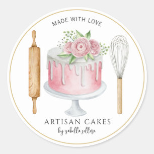 Sticker Rond Chef pâtissier boulangerie Baker Pink Cake Produit