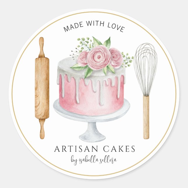 Sticker Rond Chef pâtissier boulangerie Baker Pink Cake Produit (Devant)