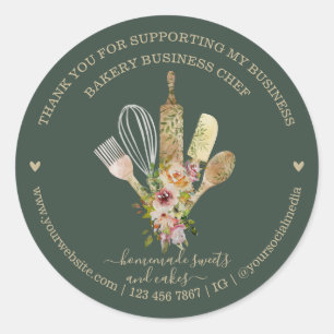 Sticker Rond Chef Pâtissier Traiteur Rustique Eucalyptus vert s