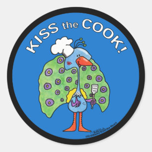 Sticker Rond Chef Peacock, Kiss the Cook !