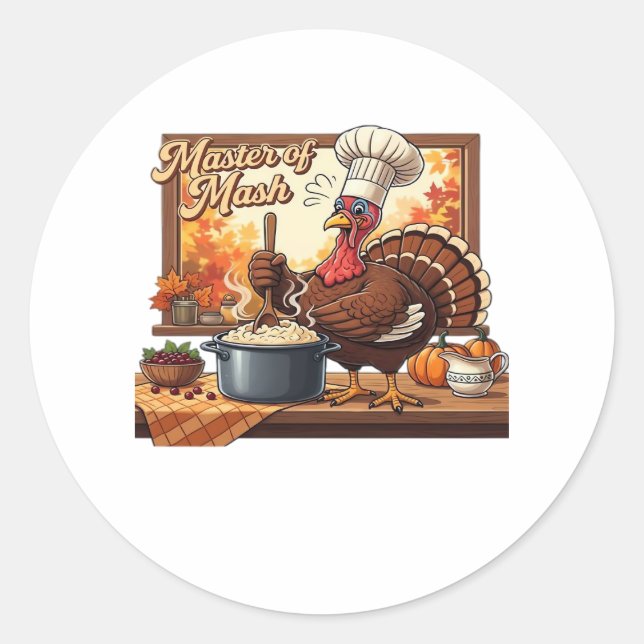 Sticker Rond Chef rétro Turquie Thanksgiving classique T-shirt (Devant)