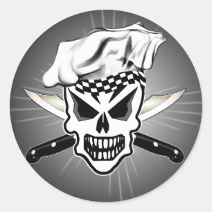 Sticker Rond Chef Skull 2 et Crossed Chef Knives