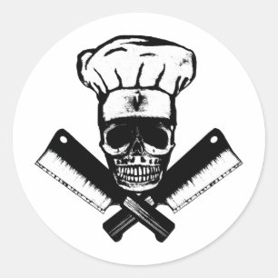 Sticker Rond Chef Skull (B&W)