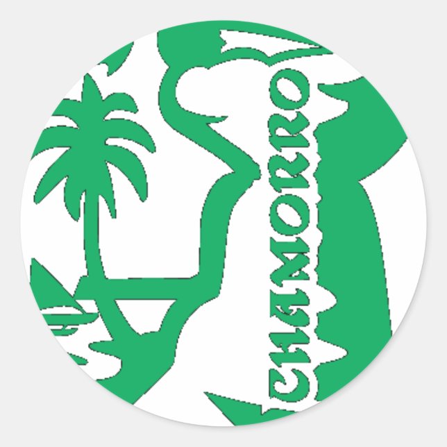 Sticker Rond Chef tenant une pierre latte. Sceau de Guam. (Devant)