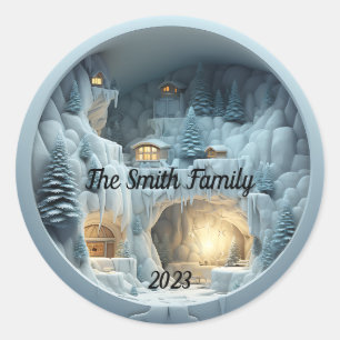 Sticker Rond Cheminée de neige de Noël 3D