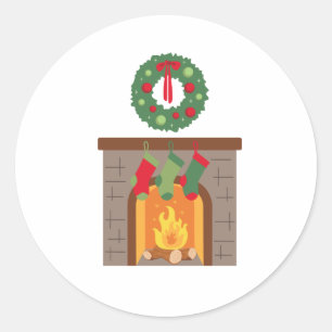 Sticker Rond Cheminée de Noël