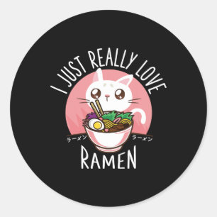 Sticker Rond Chemise Anime Chat Ramen - Vêtements Kawaii Vêteme
