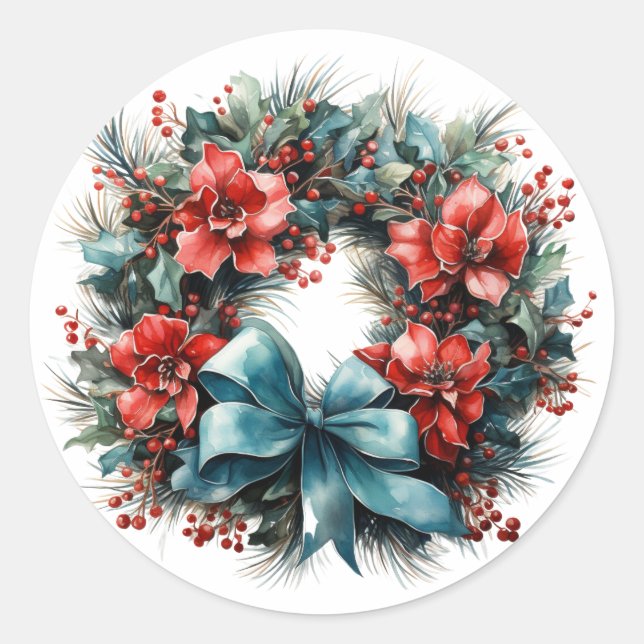 Sticker Rond Chemise d'aquarelle de Noël avec Holly (Devant)