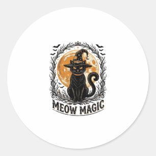 Sticker Rond Chemise de chat sorcière Design de lune Halloween 