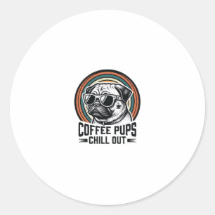 Sticker Rond Chemise de chien de café rétro Chill Pug Graphique