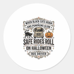 Sticker Rond Chemise de Conducteur d'Autobus Halloween Gravure