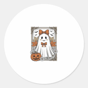 Sticker Rond Chemise de fantôme Halloween mignonne gravure vint