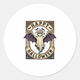 Sticker Rond Chemise de gravure vintage de chauve-souris fantôm