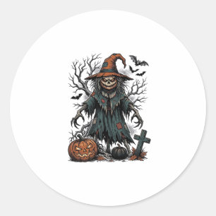 Sticker Rond Chemise de Halloween Citrouille Épouvantail Sorciè