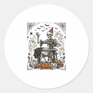 Sticker Rond Chemise de machine à coudre squelette Halloween vi