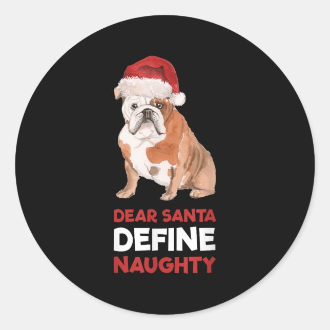 Sticker Rond Chemise de Noël Bulldog Anglais Cher Père Noël Déf (Devant)