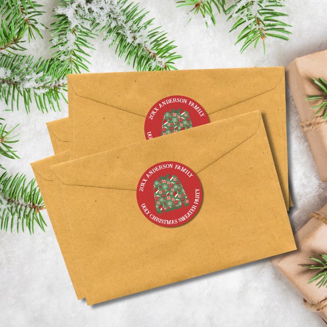 Sticker Rond Chemise de Noël festive rouge verte pour une fête  (Créateur téléchargé)