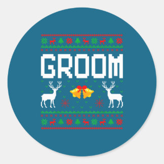 Sticker Rond Chemise de Noël laide de couple marié mariée mari 