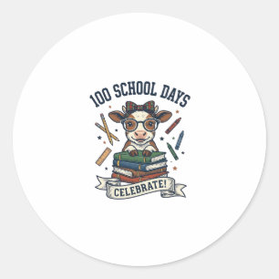 Sticker Rond Chemise de professeur de gravure vintage de vache