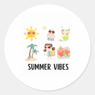 Sticker Rond chemise de vibes d'été mignon pour les enfants.