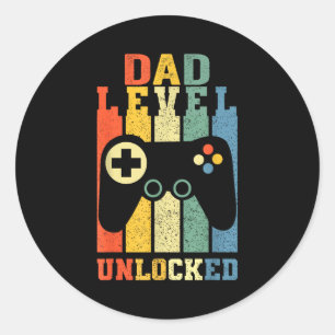 Sticker Rond Chemise drôle de nouveau papa niveau papa débloqué