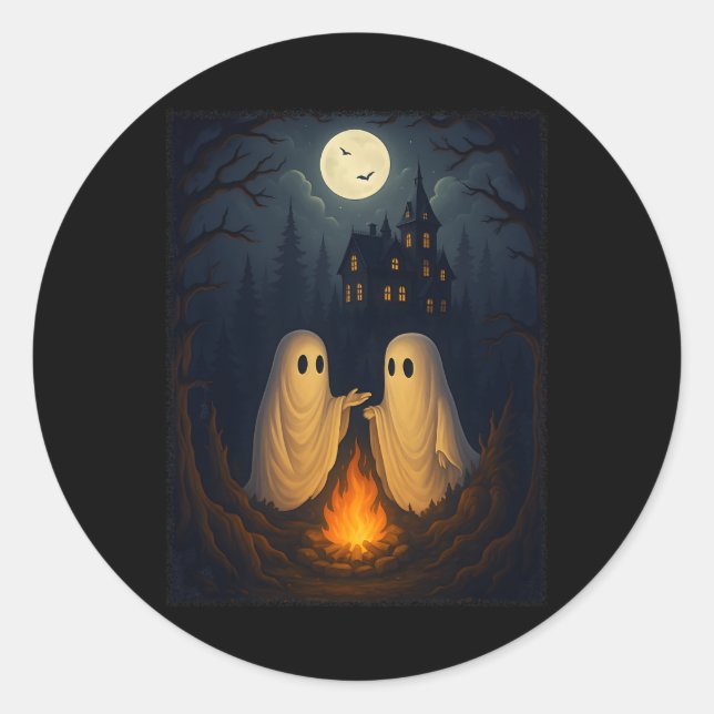 Sticker Rond Chemise Fantôme Feu de Campement Haunted Forêt Feu (Devant)