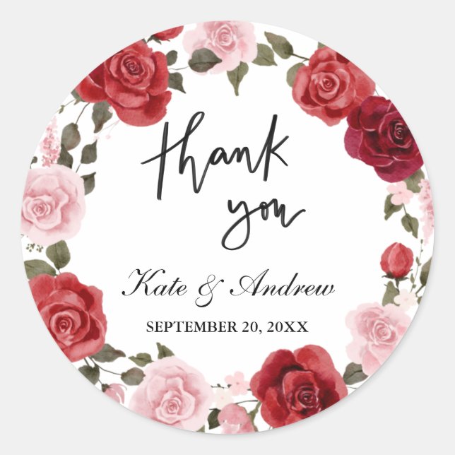 Sticker Rond Chemise Florale Rose rouge | MERCI (Devant)