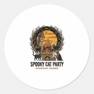 Sticker Rond Chemise Halloween Gravure Vintage Fête de Chat Eff