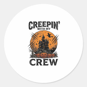 Sticker Rond Chemise Halloween Maison Hantée Creepin With My Cr