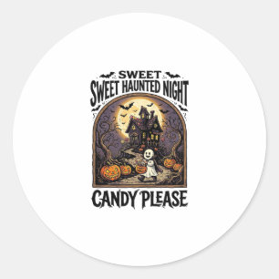 Sticker Rond Chemise Halloween Vintage Candy Night Maison Hanté