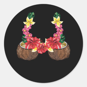 Sticker Rond Chemise Hawaiian Coconut Bra Halloween Grass Fleur