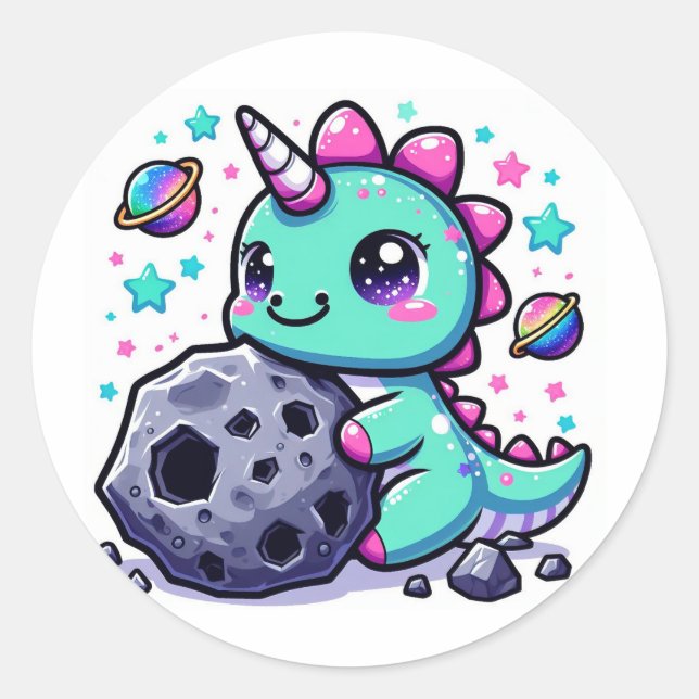 Sticker Rond Chemise Kawaii Dinosaur ! Si mignon ! (Devant)